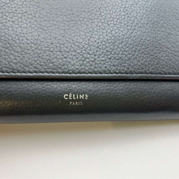 Authenticated Celine Black Flap Long Wallet, Double Snap, Yellow Interior - Picture 3 of 13